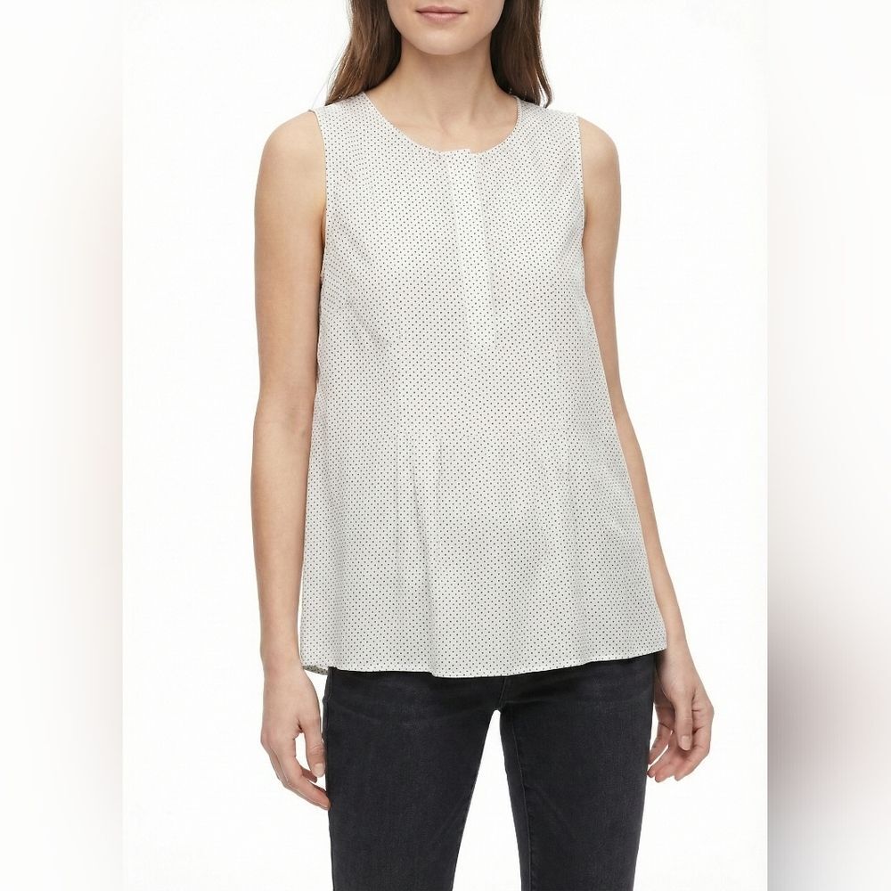Banana Republic Factory White Micro Dot Pintuck Sleeveless Blouse Office XS